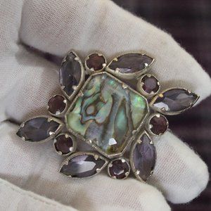 Kenneth Cole Purple Glass and Abalone Brooch Pin